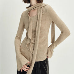 cozy tie neck long sleeve knit top boogzel clothing