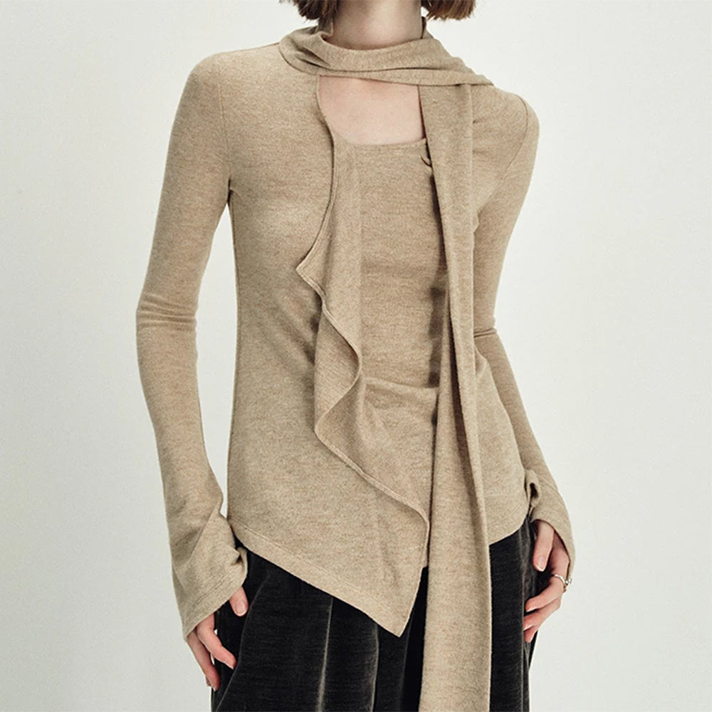 cozy tie neck long sleeve knit top boogzel clothing