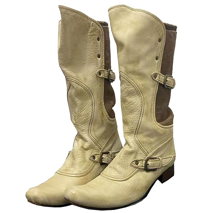 cream cowboy boots with buckle straps boogzel clothing