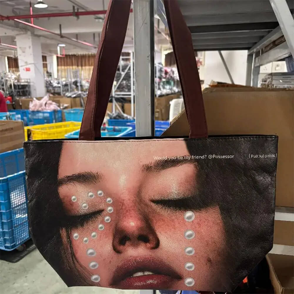 crying face pearls tote bag boogzel clothing