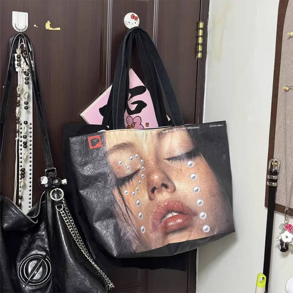 crying face pearls tote bag boogzel clothing