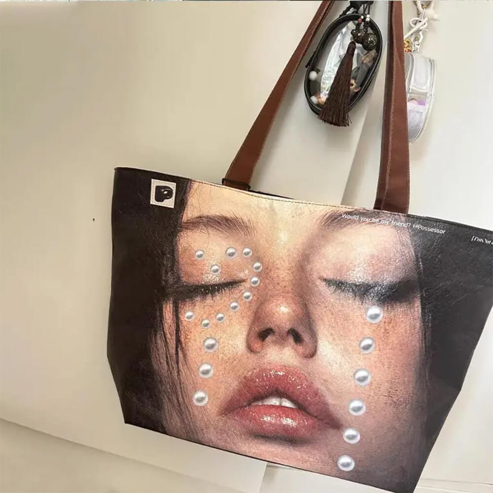 crying face pearls tote bag boogzel clothing