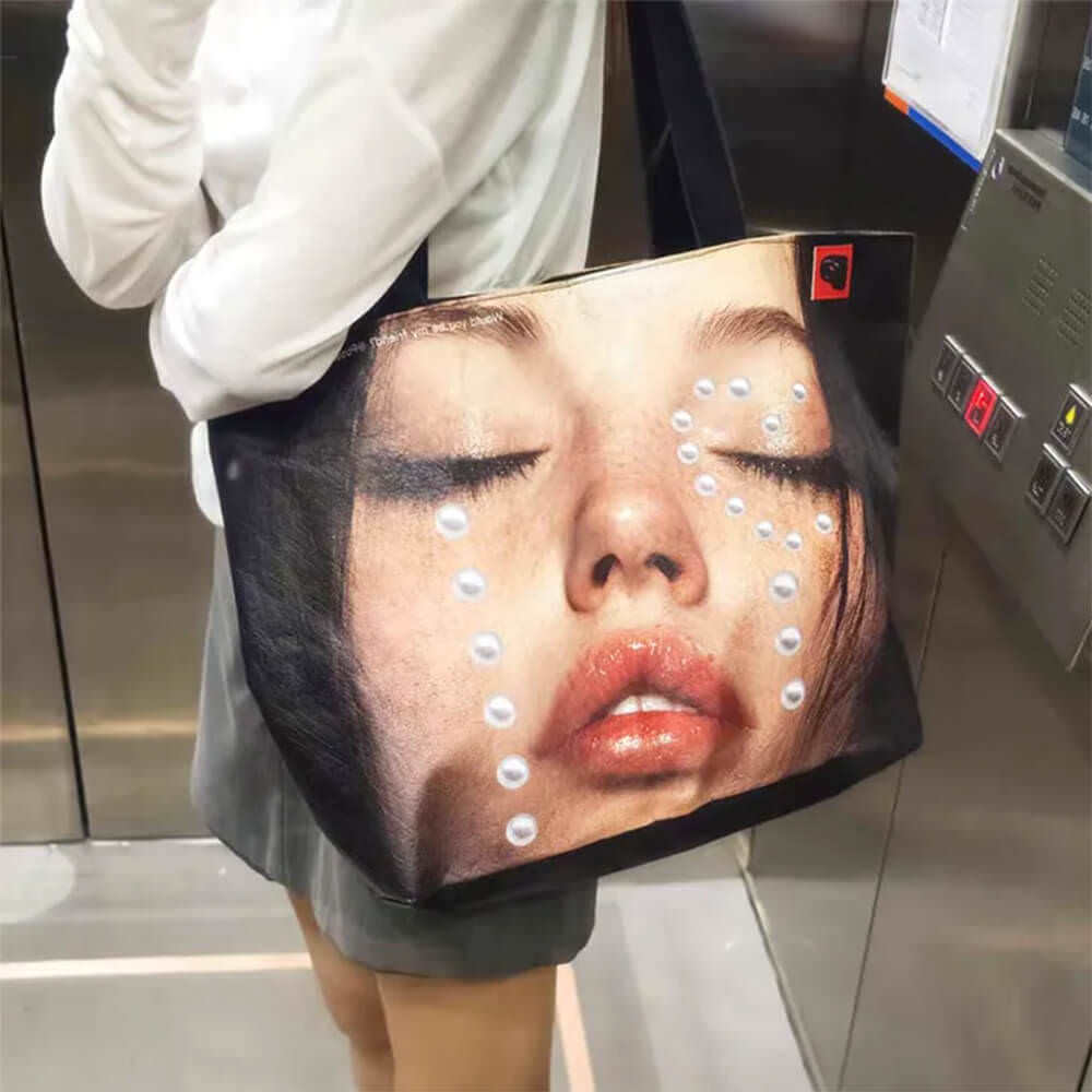crying face pearls tote bag boogzel clothing