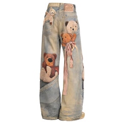 cute bears print baggy jeans boogzel clothing