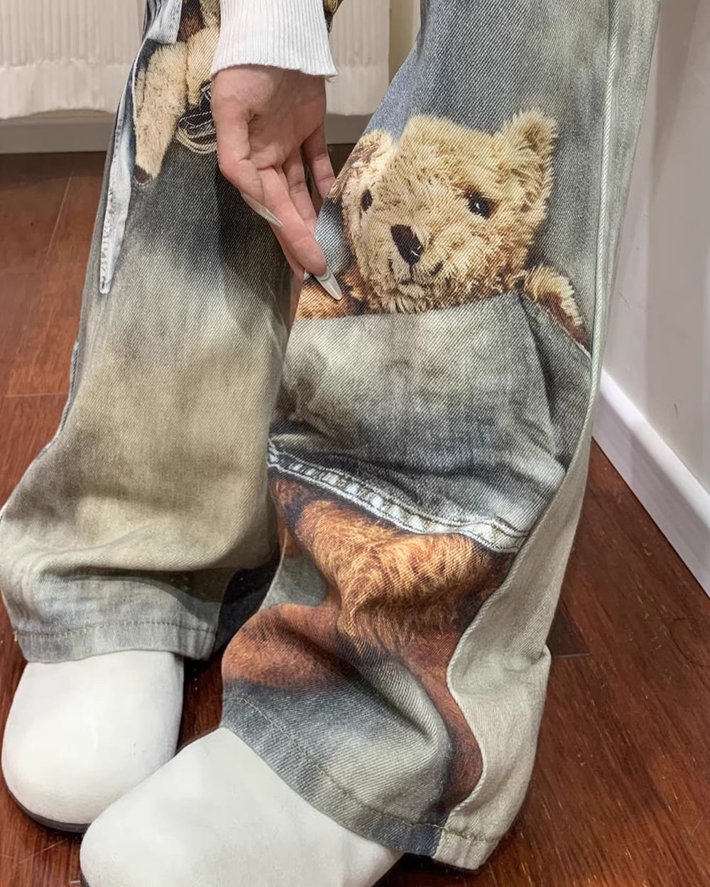 cute bears print baggy jeans boogzel clothing
