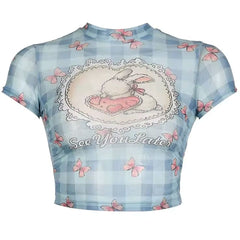 cute bunny print mesh top boogzel clothing