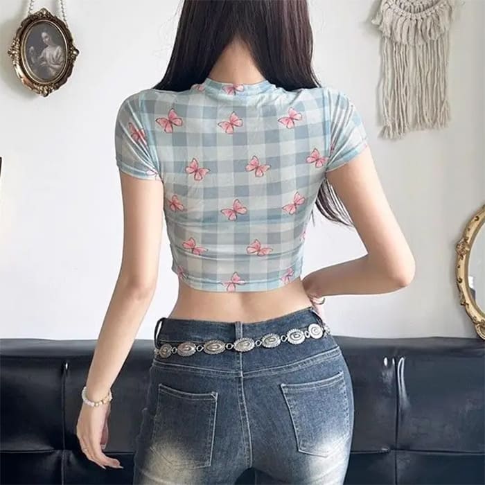 cute bunny print mesh top boogzel clothing