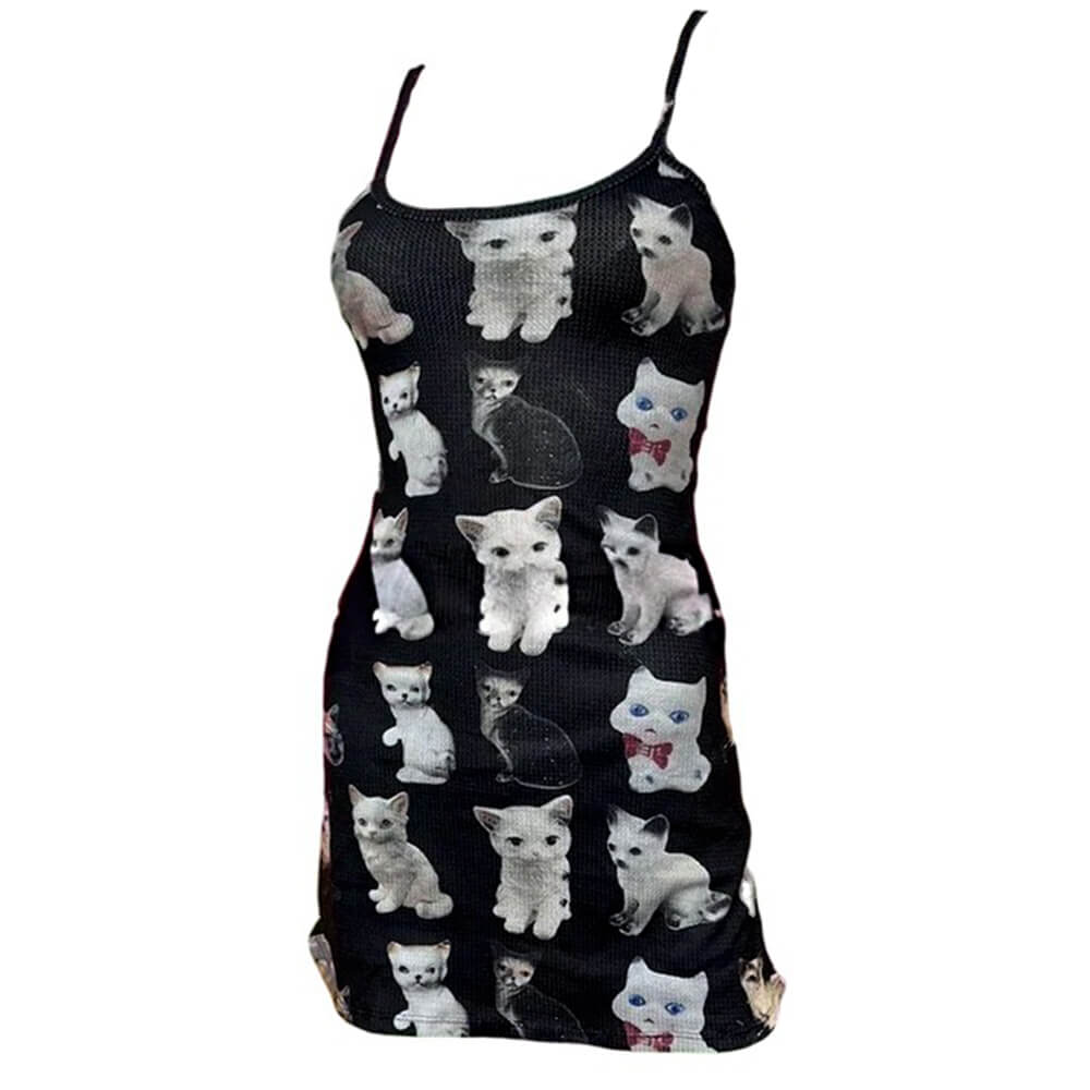 cute cats print y2k mini dress boogzel clothing