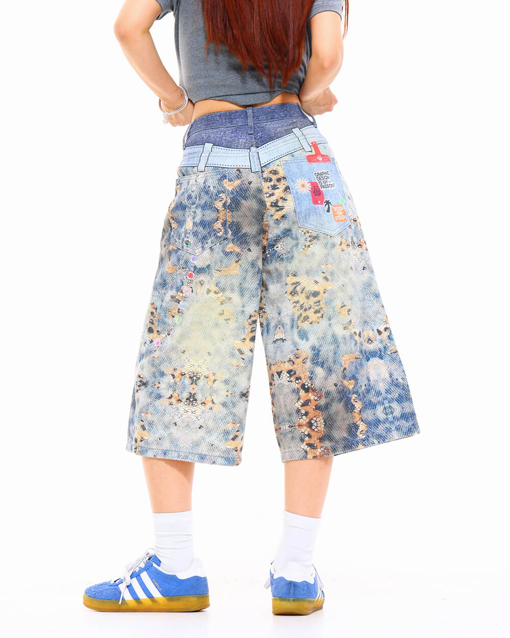 cute chain print denim shorts boogzel clothing