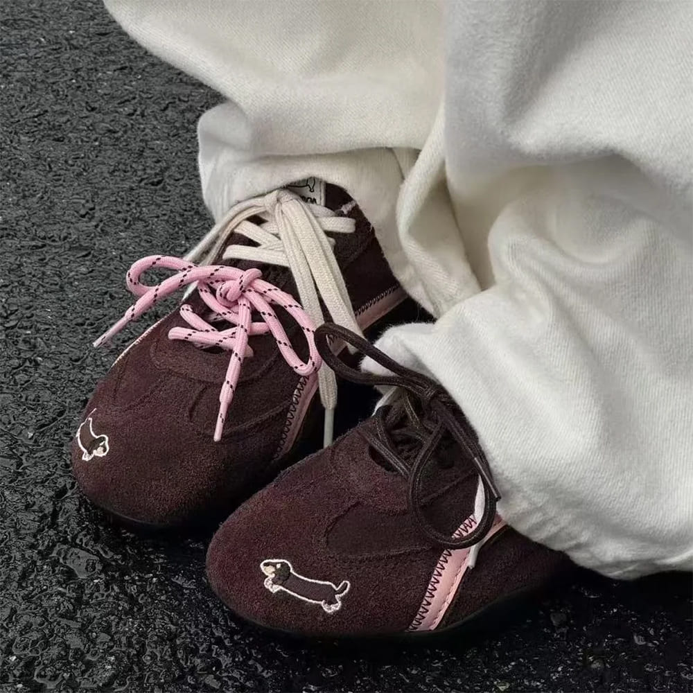 cute dachshund embroidery sneakers boogzel clothing