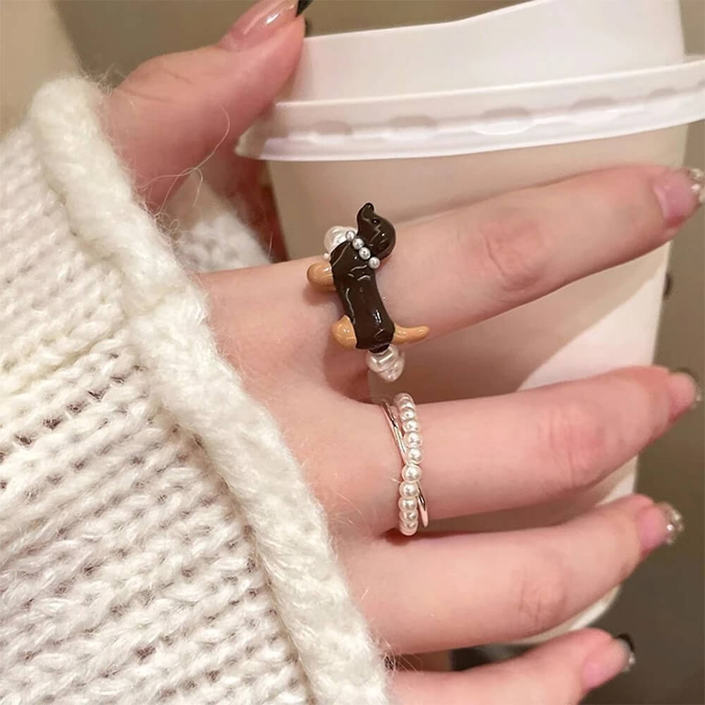 cute dachshund pearl ring boogzel clothing