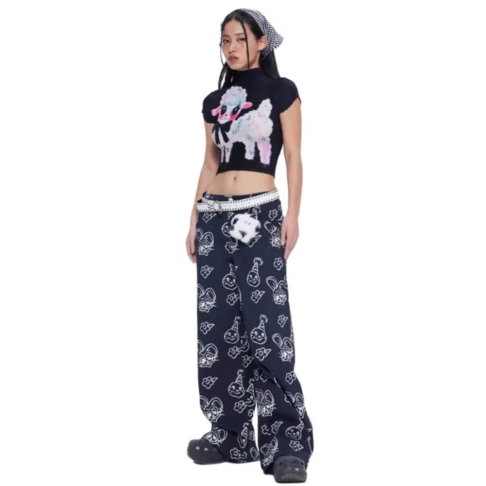 cute lamb print y2k baby tee boogzel clothing