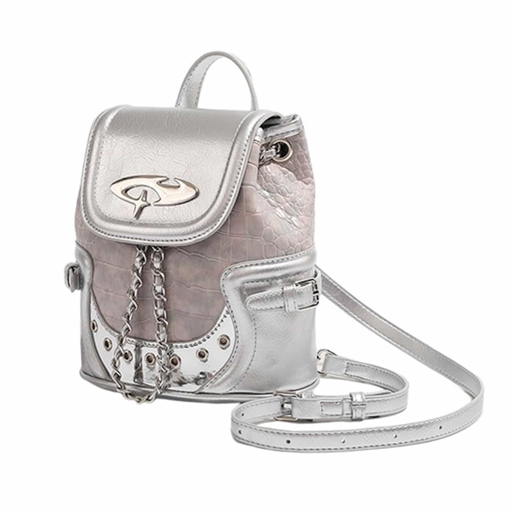 cyber aesthetic silver backpack boogzel clothing