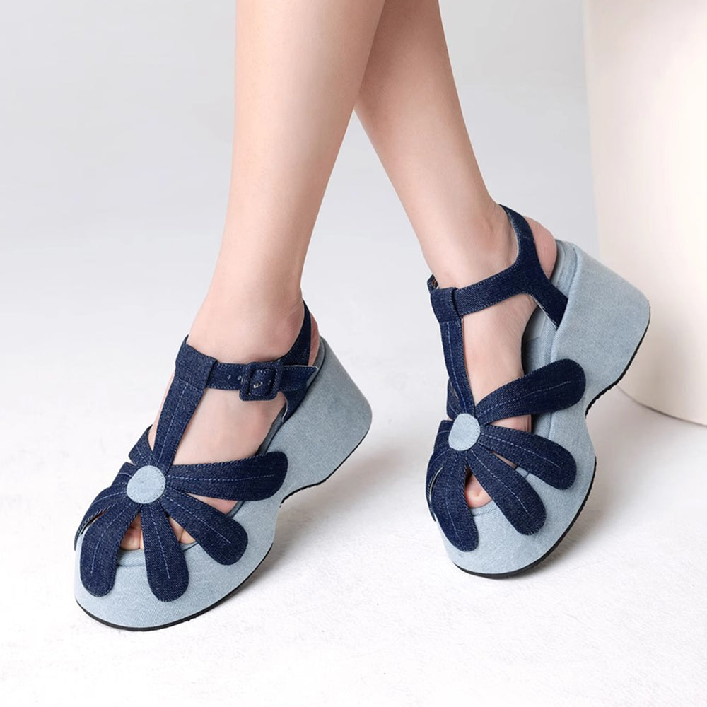 daisy denim platform sandals boogzel clothing