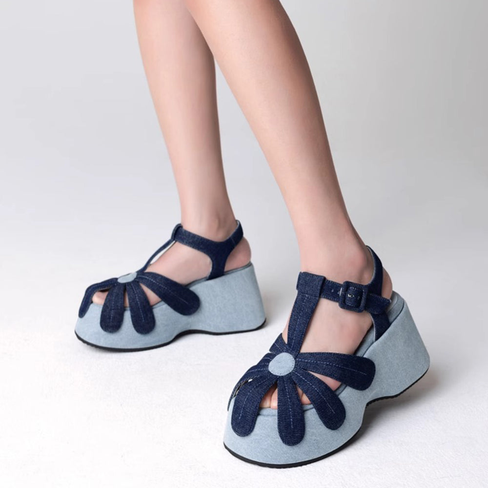 daisy denim platform sandals boogzel clothing