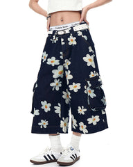 daisy print wide leg cargo shorts boogzel clothing