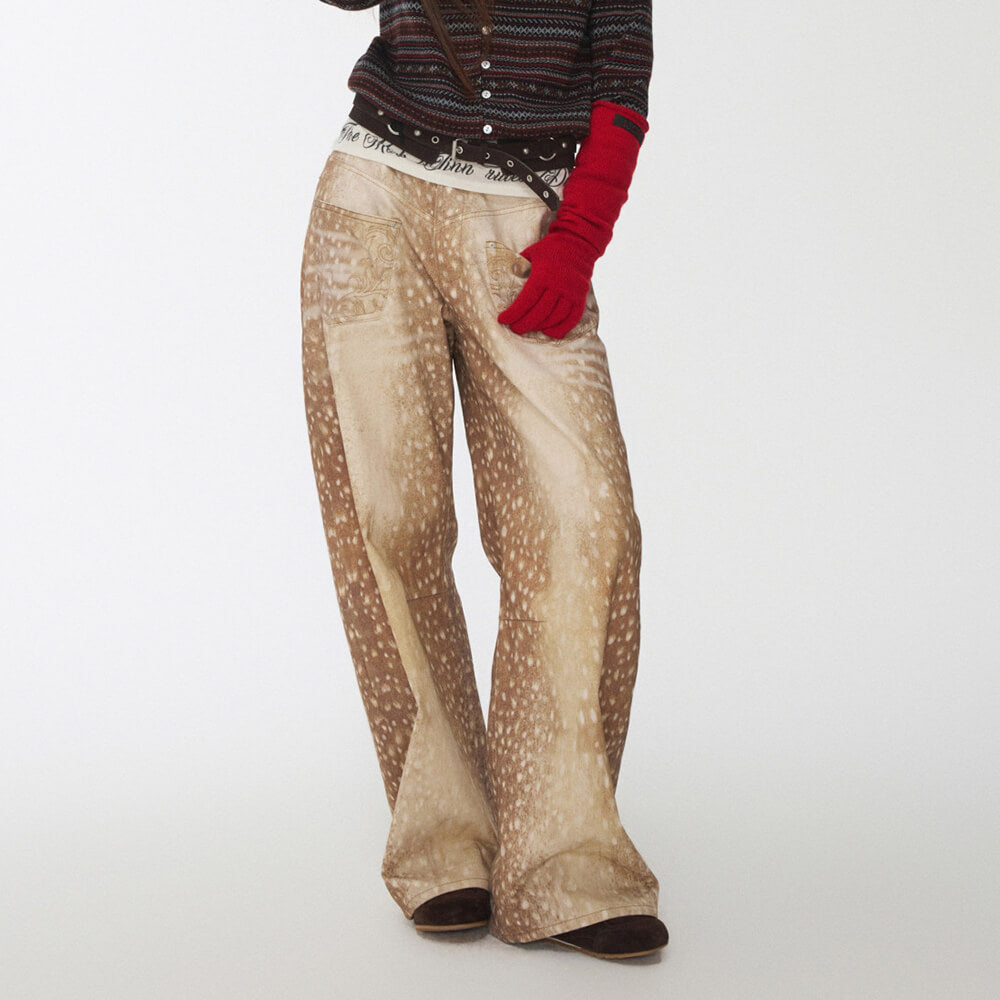 deer print wide leg jeans boogzel clothing