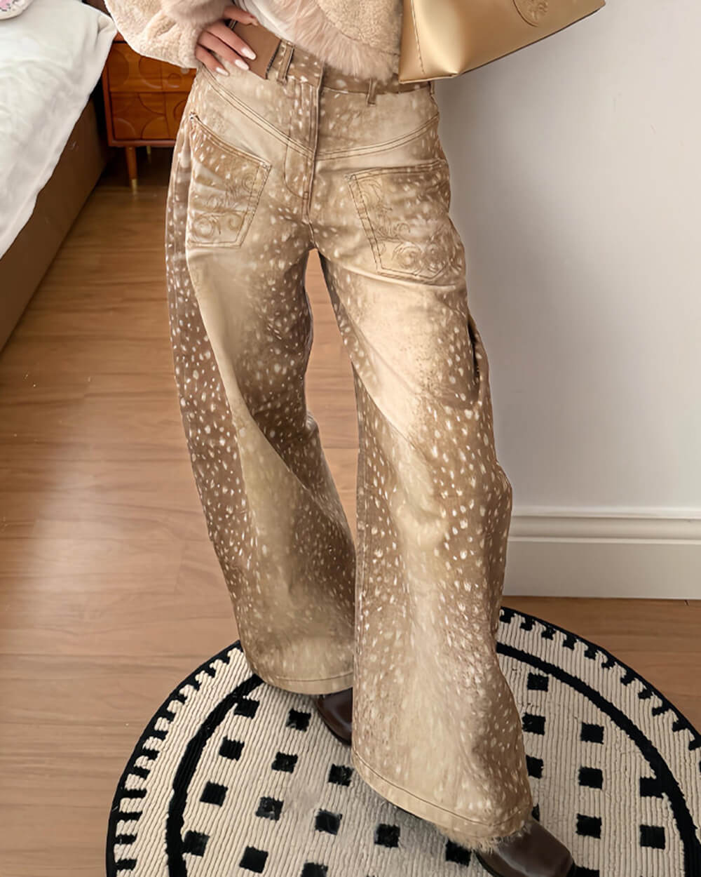 deer print wide leg jeans boogzel clothing