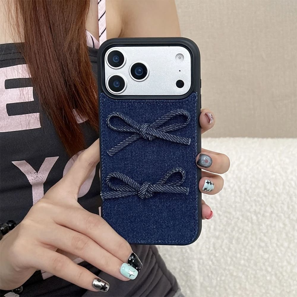 denim bow iphone case boogzel clothing