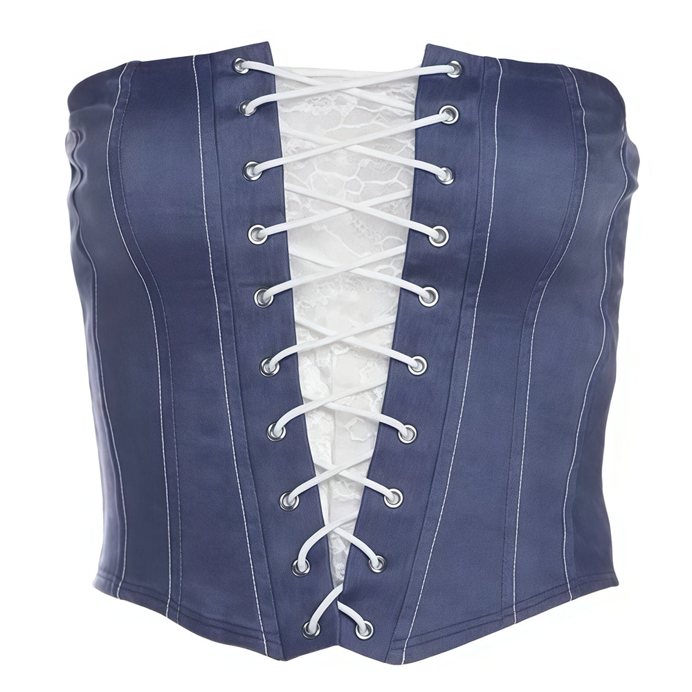 denim lace up corset tube top boogzel clothing