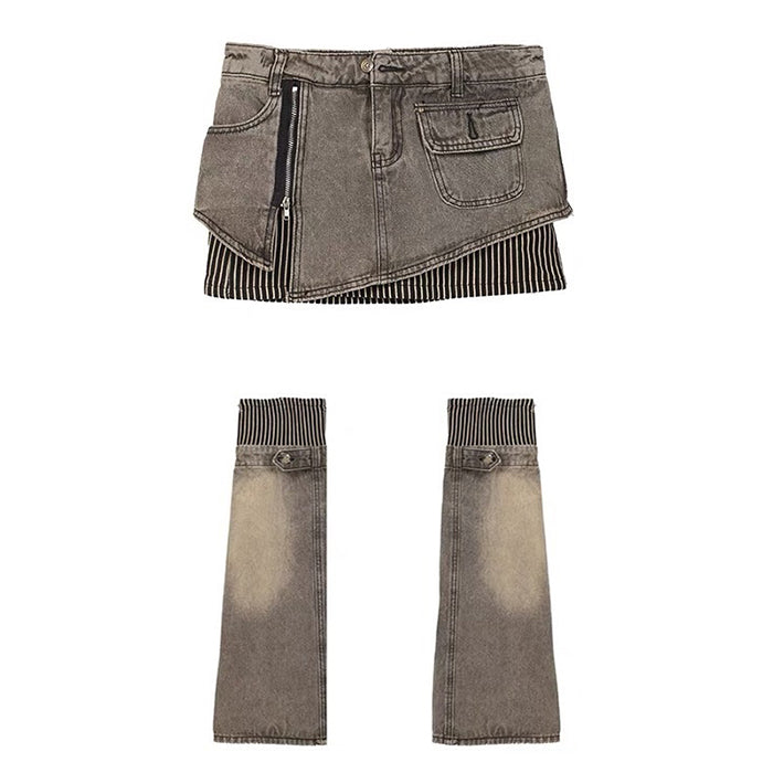 denim skirt and leg warmers set boogzel clothing
