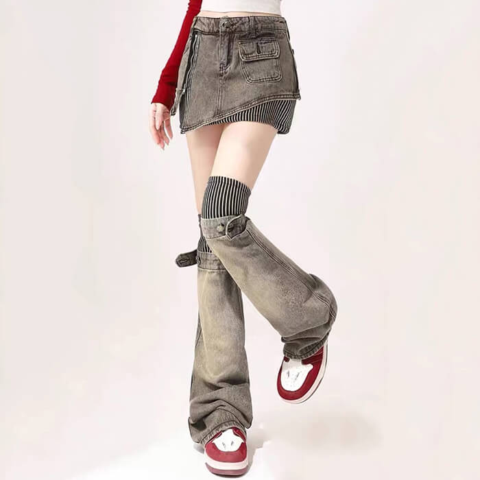 denim skirt and leg warmers set boogzel clothing