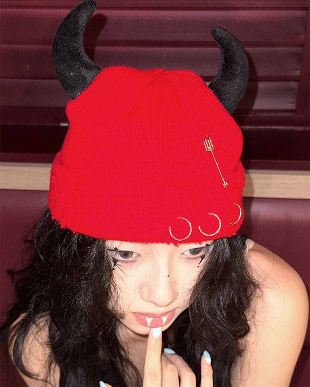devil horns knit beanie hat boogzel clothing