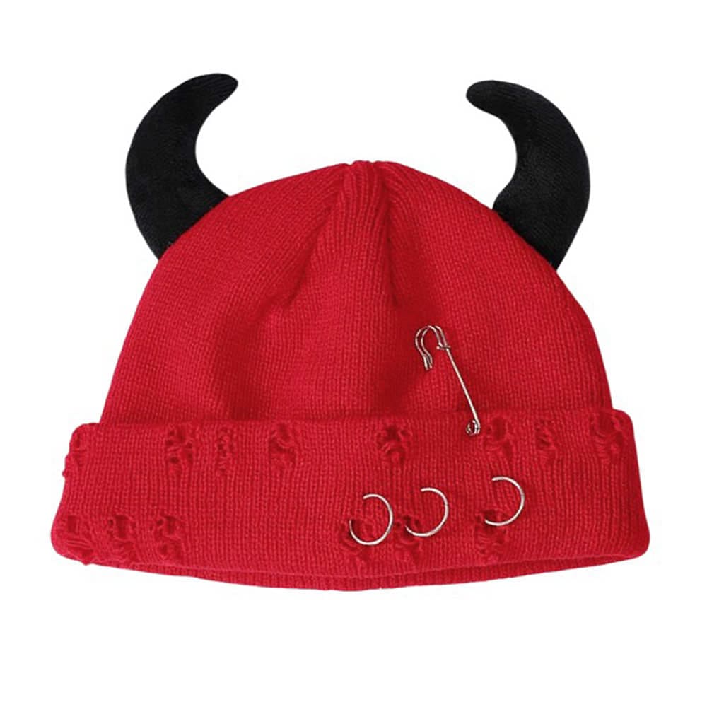 devil horns knit beanie hat boogzel clothing