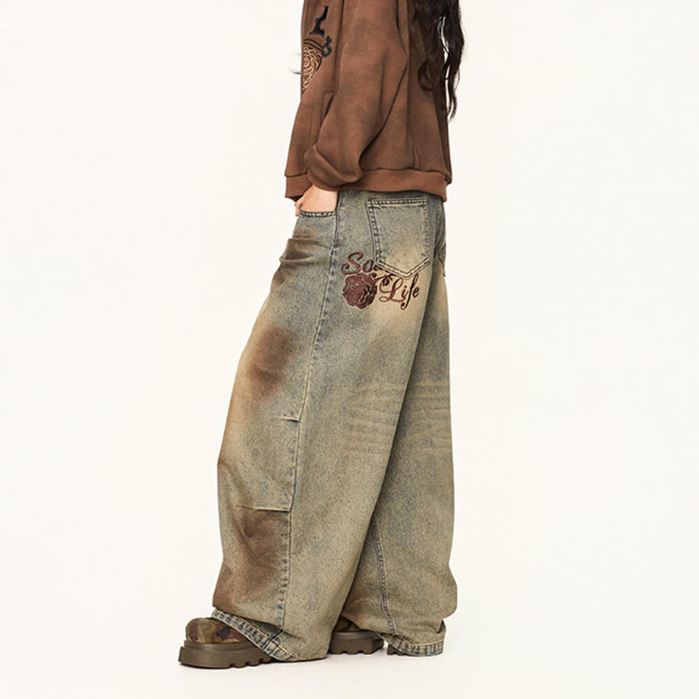 dirty washed baggy wide leg jeans boogzel clothing