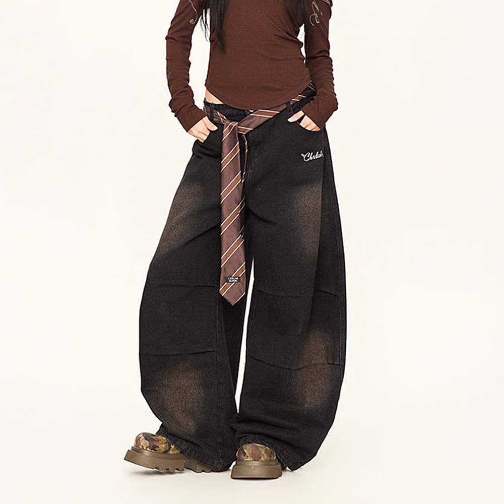 dirty washed baggy wide leg jeans boogzel clothing