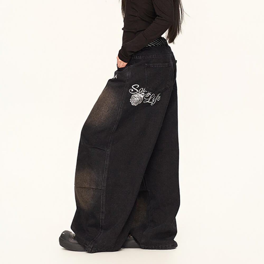 dirty washed baggy wide leg jeans boogzel clothing