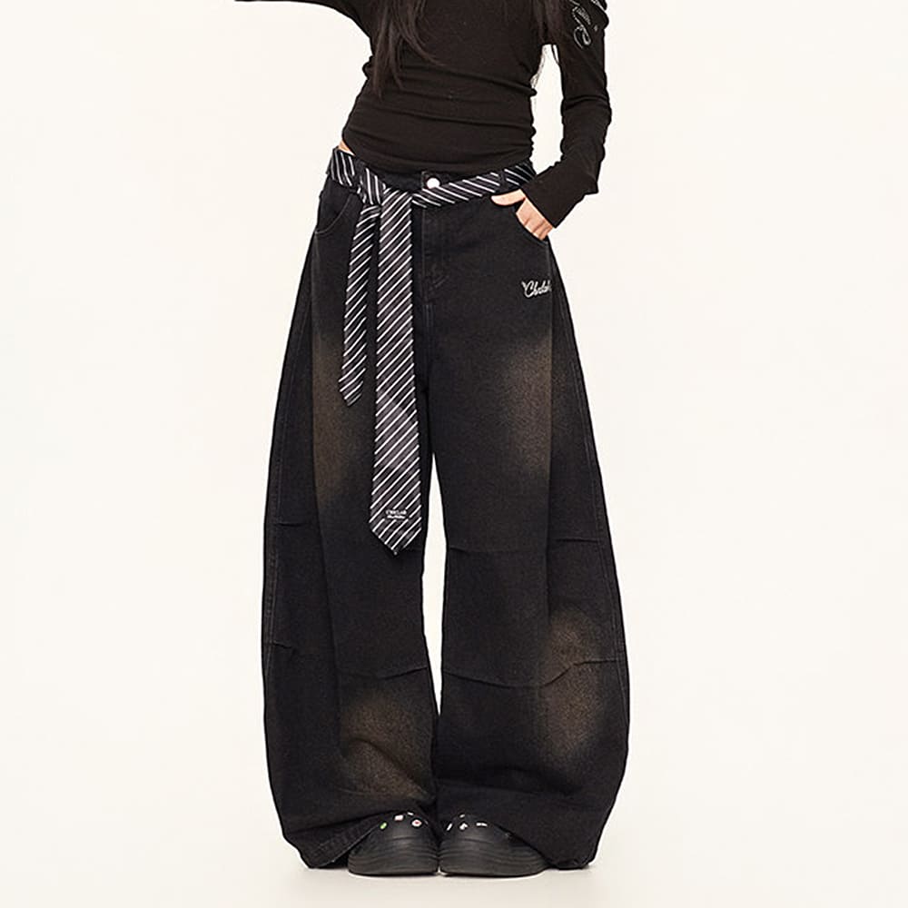 dirty washed baggy wide leg jeans boogzel clothing