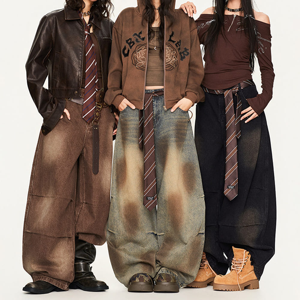 dirty washed baggy wide leg jeans boogzel clothing