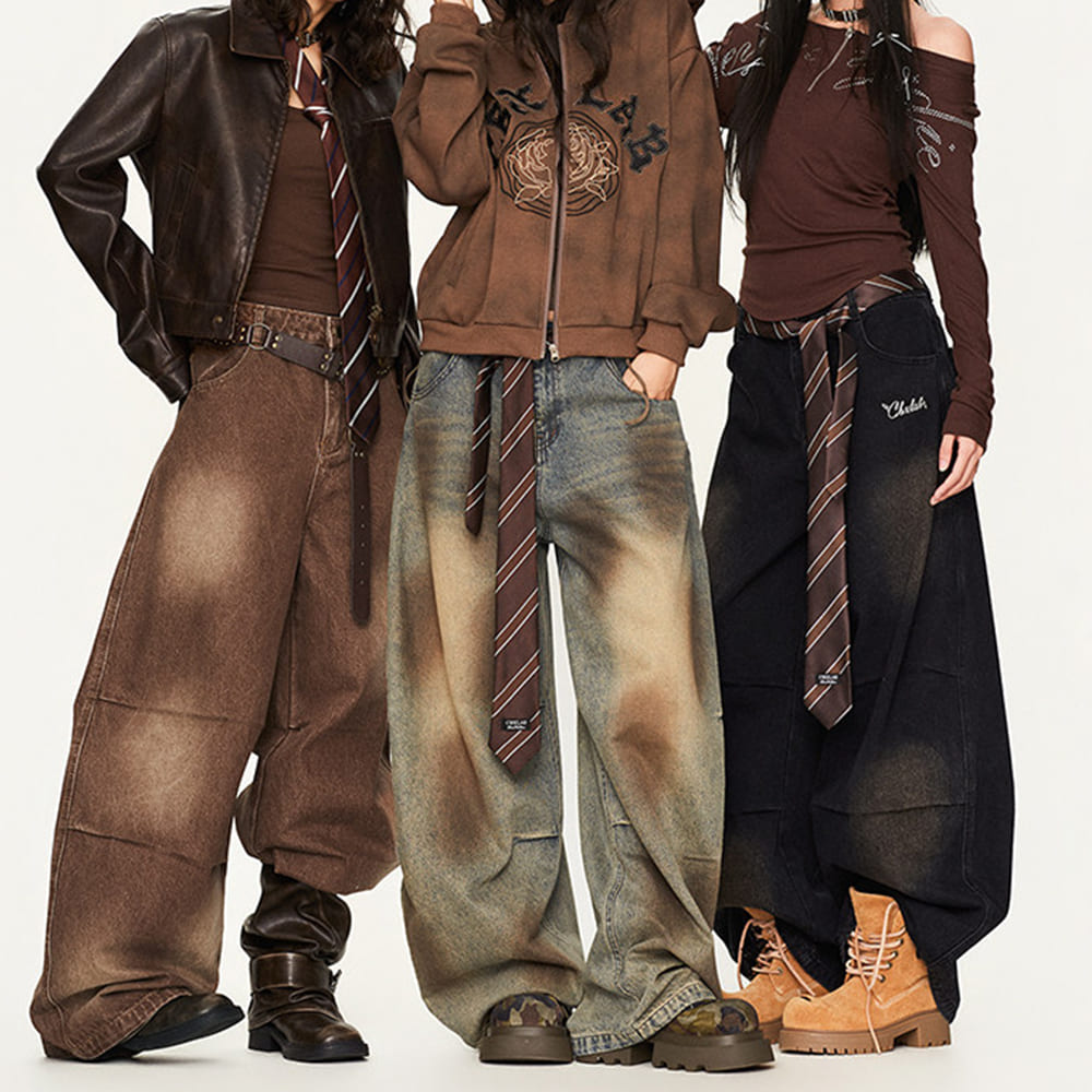 dirty washed baggy wide leg jeans boogzel clothing