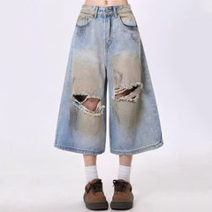 distressed baggy denim shorts boogzel clothing