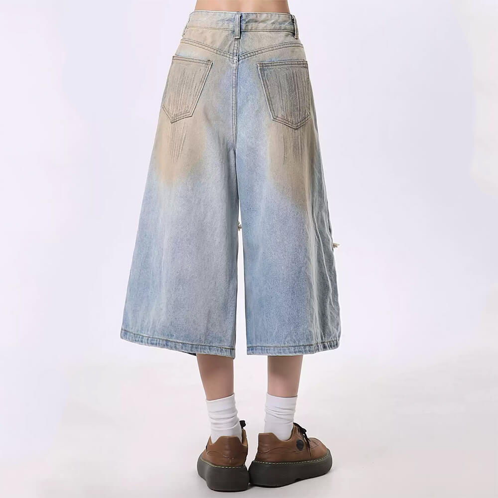 distressed baggy denim shorts boogzel clothing