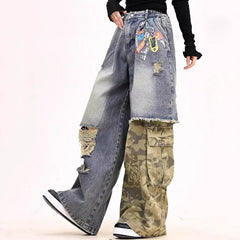 distressed camouflage patchwork jeans boogzel clothing