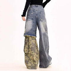 distressed camouflage patchwork jeans boogzel clothing