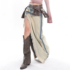 distressed denim maxi skirt boogzel clothing