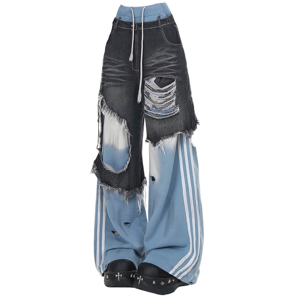 distressed double effect layered jeans boogzel clothing