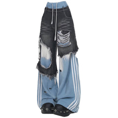 distressed double effect layered jeans boogzel clothing