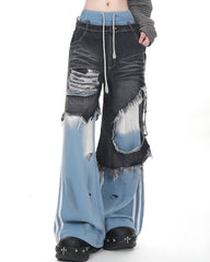 distressed double effect layered jeans boogzel clothing