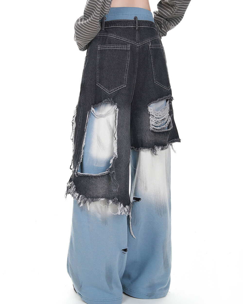 distressed double effect layered jeans boogzel clothing