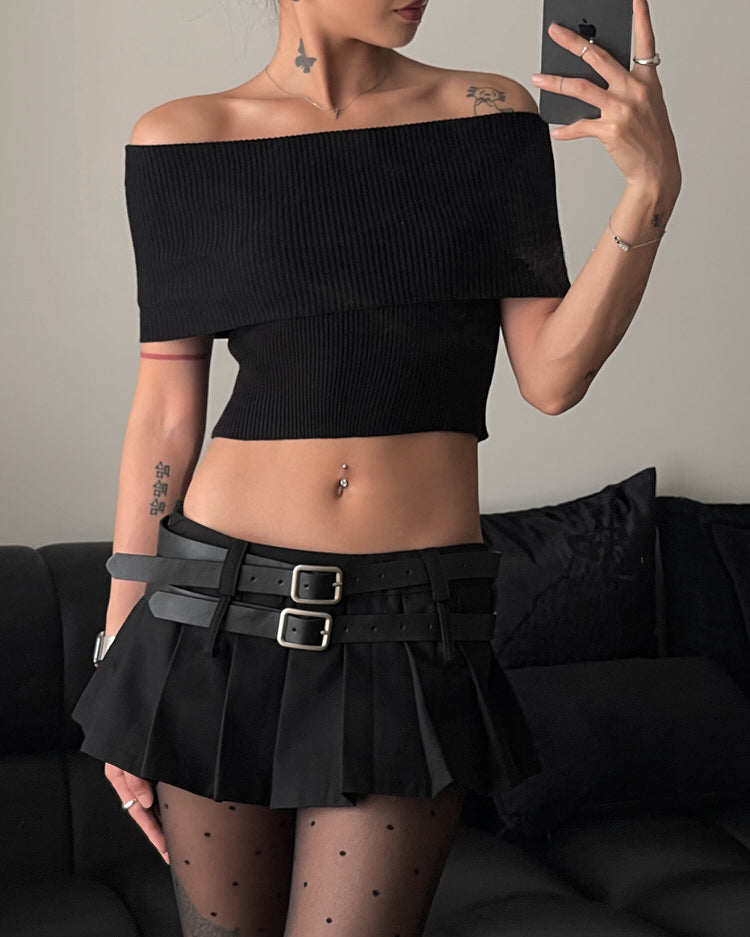 Y2K Double-Belt Extreme Micro Skirt boogzel clothing