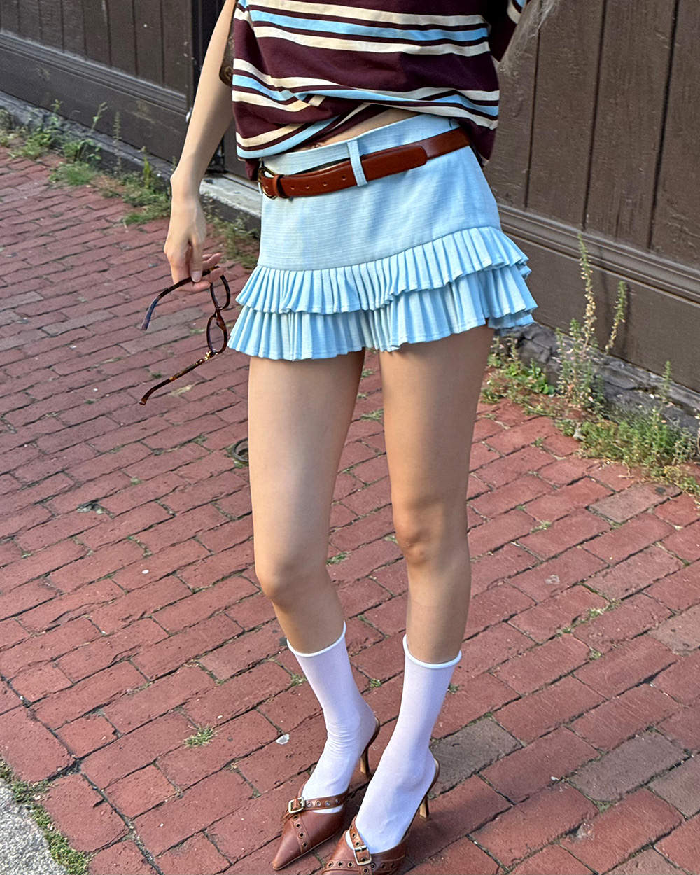 double layer pleated mini skirt boogzel clothing