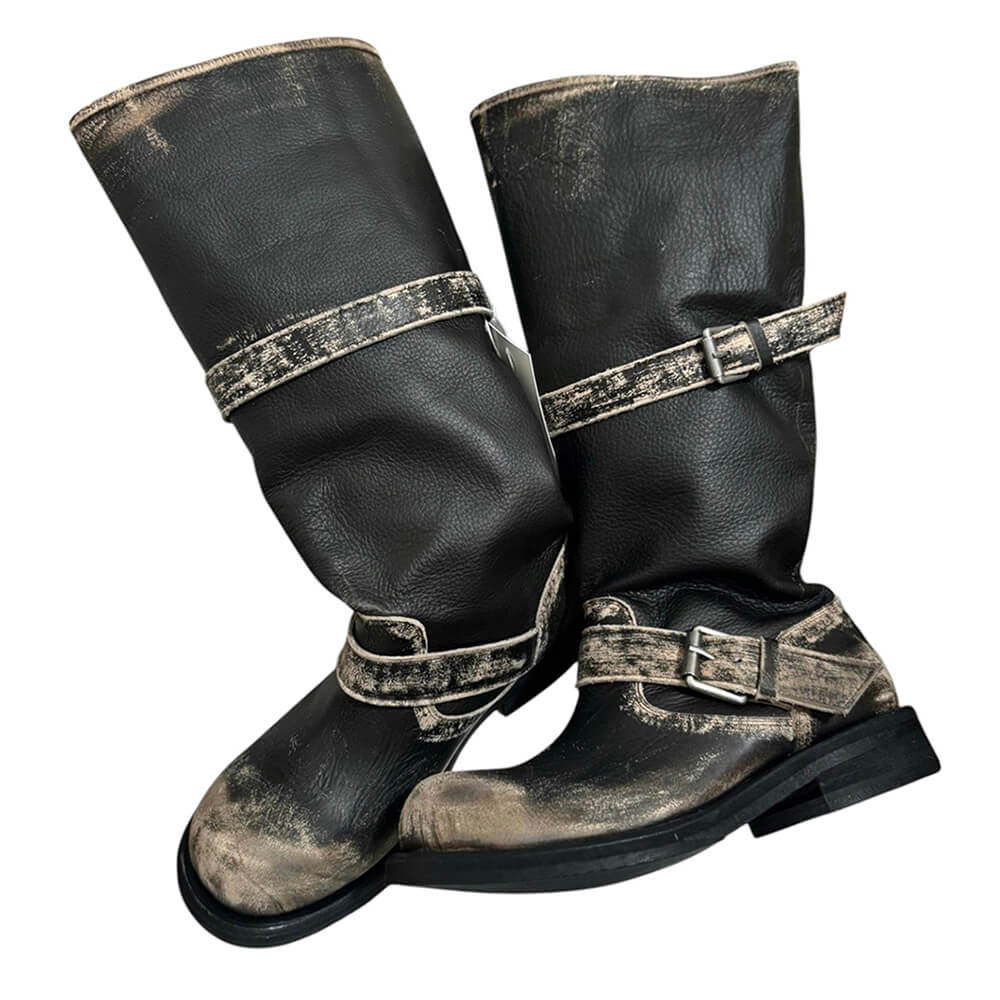 grunge mid calf buckle boots boogzel clothing