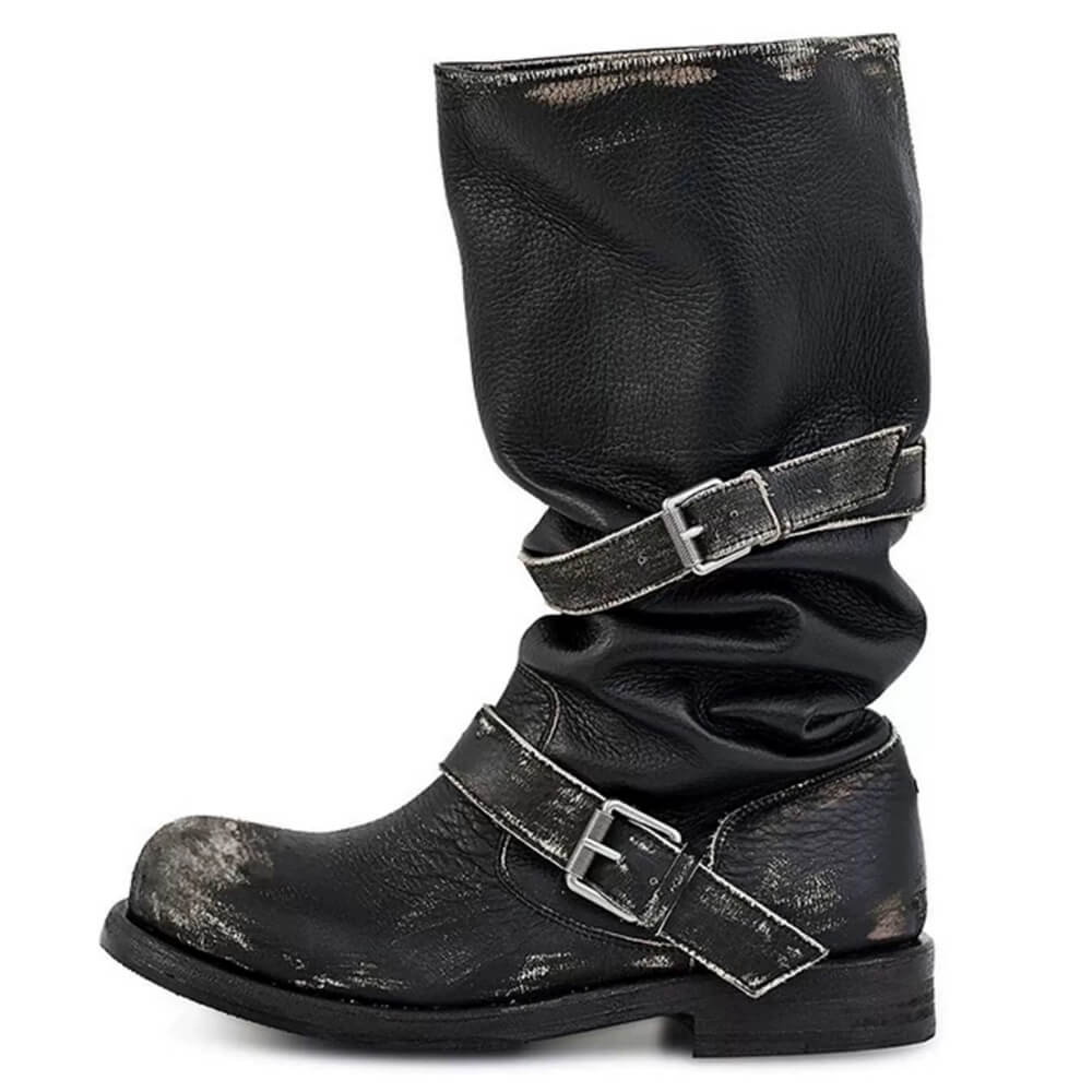 black mid calf buckle boots boogzel clothing