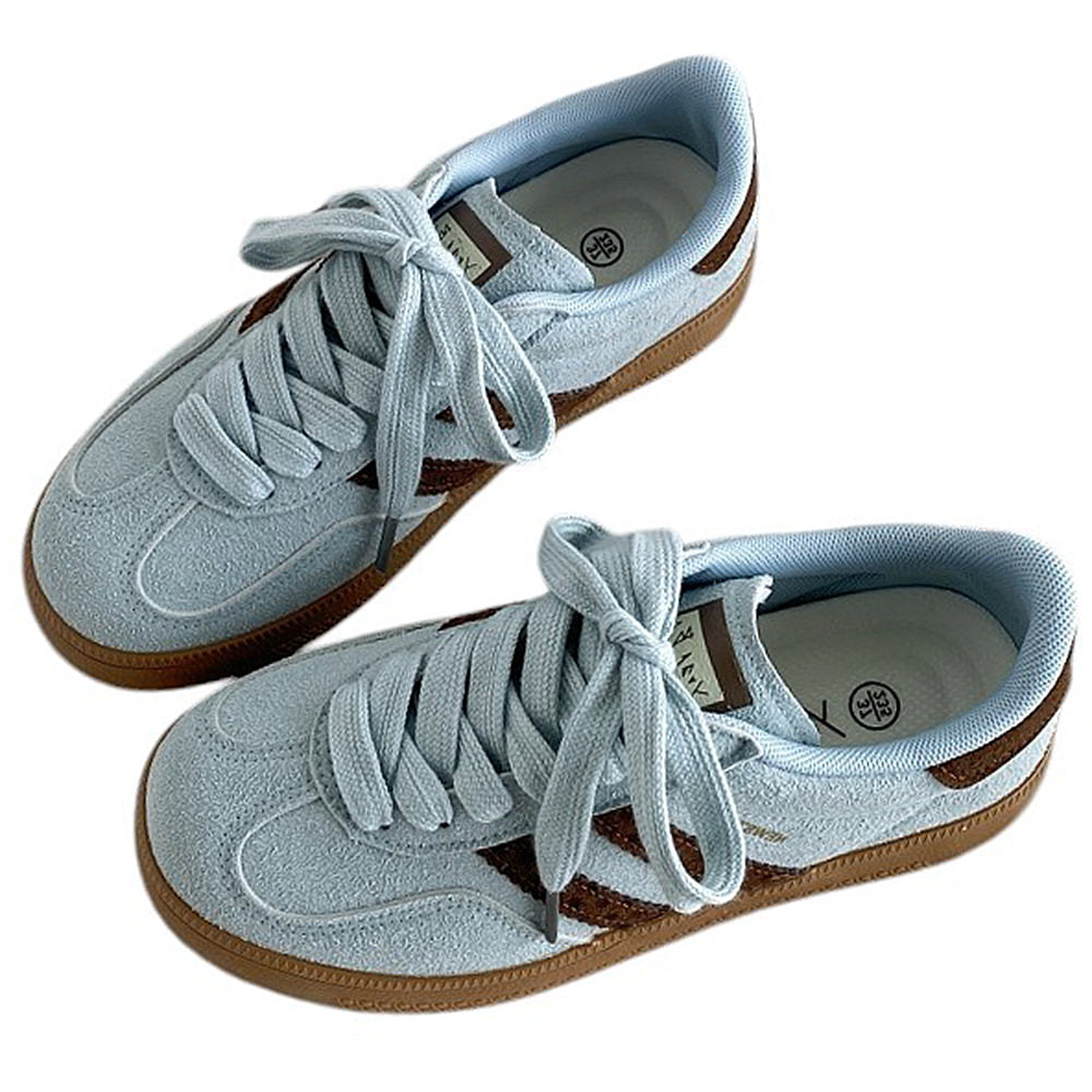 dusty blue and brown stripe sneakers boogzel clothing