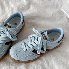 dusty blue and brown stripe sneakers boogzel clothing