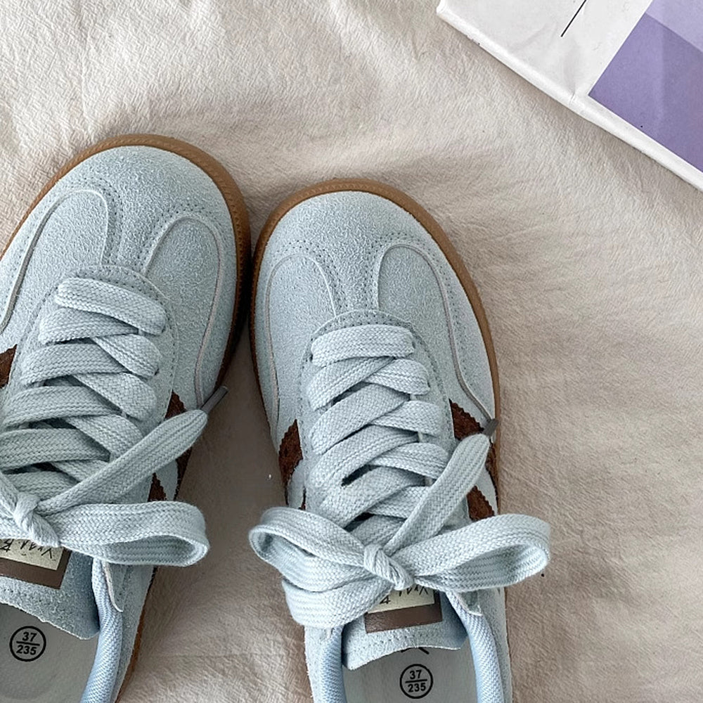 dusty blue and brown stripe sneakers boogzel clothing